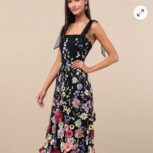 Floral Embroidered Black Dress , perfect for derby!